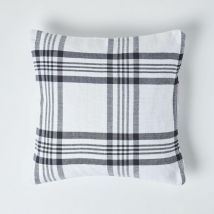 Housse de coussin Tartan à carreaux Blanc et Noir, 45 x 45 cm - Homescapes