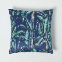 Housse de coussin tropical en velours bleu marine, 46 x 46 cm - Homescapes