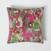 Housse de coussin tropical en velours fuchsia, 46 x 46 cm - Homescapes