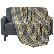 Jeté de canapé Tartan à carreaux Gris et Jaune, 225 x 250 cm - Homescapes