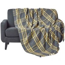 Jeté de canapé Tartan à carreaux Gris et Jaune, 255 x 360 cm - Homescapes