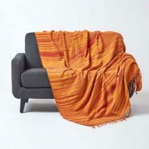 Jeté de lit ou de canapé en tissu chenille Orange foncé, 150 x 200 cm - Homescapes