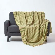 Jeté de lit ou de canapé en tissu chenille Vert, 220 x 240 cm - Homescapes