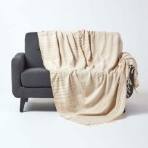 Jeté de lit ou de canapé en tissu chenille Beige, 150 x 200 cm - Homescapes