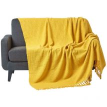 Jeté de lit ou de canapé Jaune Nirvana en coton, 150 x 200 cm - Homescapes