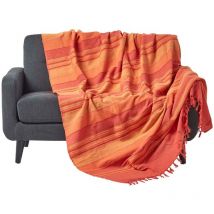 Jeté de lit ou de canapé à rayures Morocco - Orange - 150 x 200 cm - Homescapes