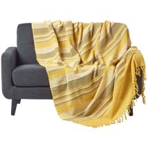 Jeté de lit ou de canapé à rayures Morocco - Jaune - 255 x 360 cm - Homescapes