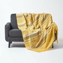 HOMESCAPES Jeté de lit ou de canapé à rayures Morocco - Jaune - 150 x 200 cm