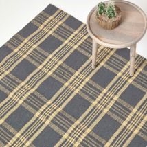 Karierter rutschfester Teppich Douglas aus 100% Wolle, grau und gelb, 70 x 120 cm - Homescapes