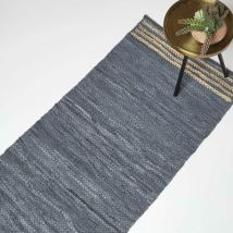 Leder Teppichläufer grau mit Streifen, 66 x 200 cm – Teppich aus Recycling-Leder - Homescapes