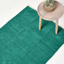 Homescapes - Teal Green 100% Cotton Plain Chenille Rug with Natural Trim, 45 x 70 cm