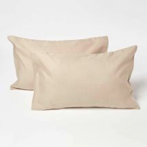 HOMESCAPES Lot de 2 Taies d'oreiller enfant en lin lavé Beige, 40 x 60 cm