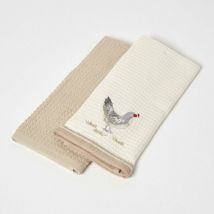 Lot de 2 torchons nid d'abeille en coton, Rouge - Homescapes