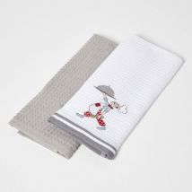 Lot de 2 torchons nid d'abeille en coton, Gris - Homescapes