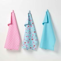 Lot de 3 torchons Oiseaux & Fleurs - Bleu & Rose - Homescapes
