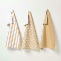 Lot de 3 torchons - Étoiles - Beige - Homescapes