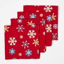 HOMESCAPES Lot de 4 serviettes de table Flocons de neige Rouge