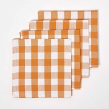 Lot de 4 serviettes de table à grands carreaux vichy en coton, Orange - Homescapes