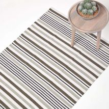Homescapes - Modern Black Grey Scandinavian Style Striped Cotton Rug, 60 x 100 cm