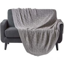Homescapes - Grey Diamond Cable Knit Cotton Throw, 150 x 200 cm