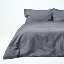 Homescapes - Dark Grey Linen Duvet Cover Set, King - Grey