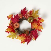 Homescapes - Orange Autumn Wreath with Pumpkins - Orange & Yellow