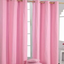 Homescapes - Paire de rideaux à œillets Uni Rose 100% coton 137 x 182 cm