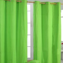 Homescapes - Paire de rideaux à œillets Uni Vert 100% coton 137 x 228 cm
