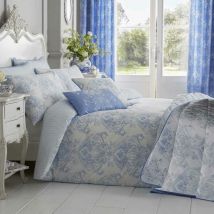 Parure de lit Bleu Toile de Jouy en polycoton, 260 x 220 cm - Homescapes
