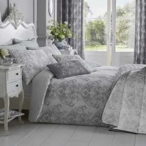 HOMESCAPES Parure de lit Gris Toile de Jouy en polycoton, 135 x 200 cm
