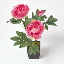 Homescapes - Pivoines artificielles rose en pot noir mat 48 cm