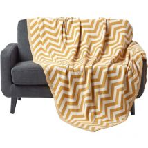 Plaid jaune moutarde en coton à motif chevron, 130 x 170 cm - Homescapes