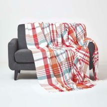 Plaid ou jeté de canapé Falun à carreaux rouges en coton, 225 x 255 cm - Homescapes