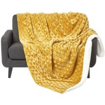 Plaid polaire Jaune Doré et revers sherpa, 200 x 230 cm - Homescapes