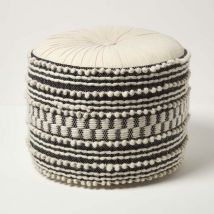 Homescapes - Pouf bohème Priya noir et blanc