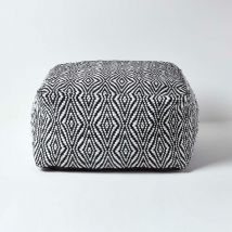 Homescapes - Pouf carré Chindi en papier noir et blanc - 60 cm - Trance