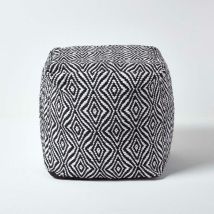 HOMESCAPES Pouf carré Chindi en papier noir et blanc - 40 cm - Trance