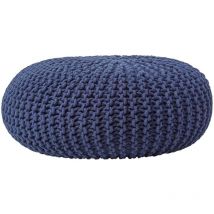 Homescapes - Grand Pouf rond tressé en tricot - Bleu marine