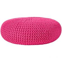 Homescapes - Grand Pouf rond tressé en tricot - Rose fuchsia