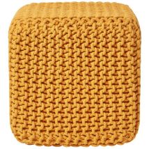 Homescapes - Pouf Repose-pieds en tricot Cube Moutarde