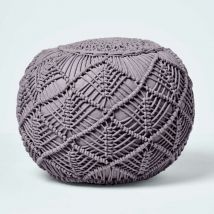 Homescapes - Pouf tressé en macramé gris, 35 x 40 cm