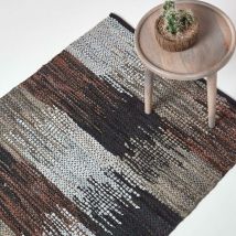 Recycelter Lederteppich in grau, braun und schwarz, 120 x 180 cm - Homescapes