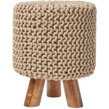HOMESCAPES Linen Tall Cotton Knitted Footstool on Legs