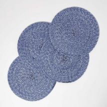 Set de table rond tressé Bleu, Lot de 4 - Homescapes
