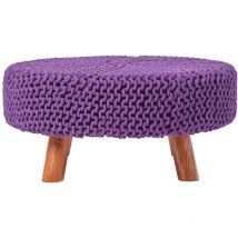 Homescapes - Stool - Knitted Top - w/ Wooden Legs - Deep Purple - 62 cm - Round (SF1676E)