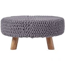 Homescapes - Tabouret Tricot Pieds en bois 62 x 62 x 30 cm Gris