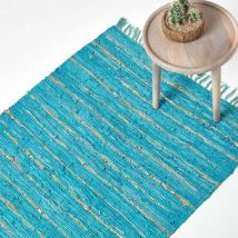 Homescapes - Tapis cuir Doré & Turquoise - 120 x 180 cm