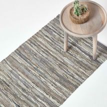 Homescapes - Tapis cuir Denver tissé Gris 66 x 200 cm