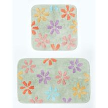 Homescapes - Tapis de bain carré antidérapant à fleurs en 100% coton, 50 x 50 cm