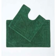 Homescapes - Tapis de salle de bain et tapis contour wc en coton Vert bouteille